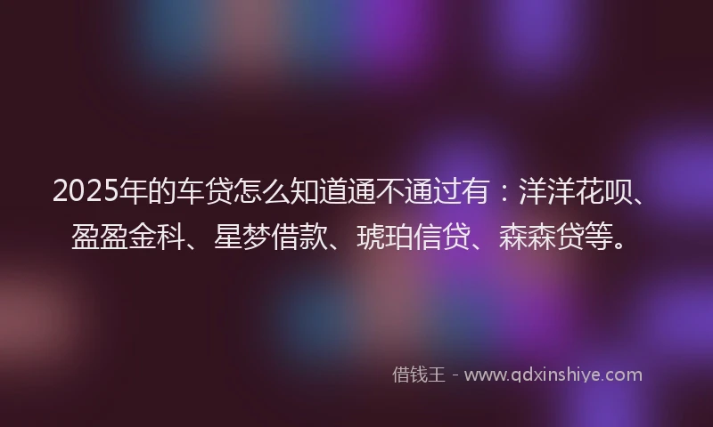 2025年的车贷怎么知道通不通过有：洋洋花呗、盈盈金科、星梦借款、琥珀信贷、森森贷等。
