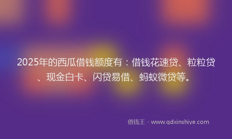 2025年的西瓜借钱额度有：借钱花速贷、粒粒贷、现金白卡、闪贷易借、蚂蚁微贷等。