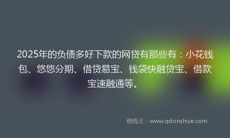 2025年的负债多好下款的网贷有那些有：小花钱包、悠悠分期、借贷易宝、钱袋快融贷宝、借款宝速融通等。