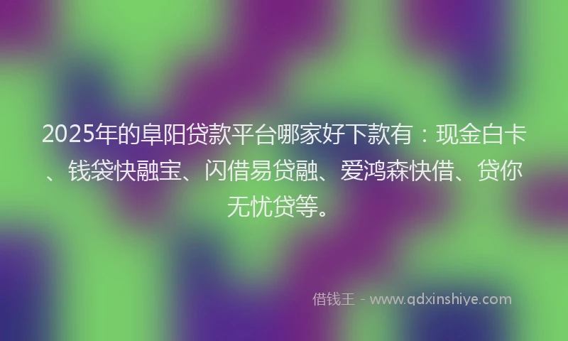 2025年的阜阳贷款平台哪家好下款有：现金白卡、钱袋快融宝、闪借易贷融、爱鸿森快借、贷你无忧贷等。