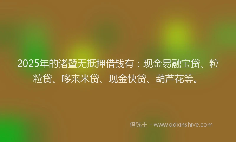 2025年的诸暨无抵押借钱有：现金易融宝贷、粒粒贷、哆来米贷、现金快贷、葫芦花等。