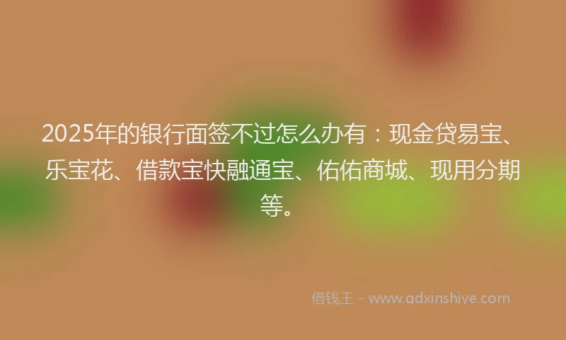 2025年的银行面签不过怎么办有：现金贷易宝、乐宝花、借款宝快融通宝、佑佑商城、现用分期等。
