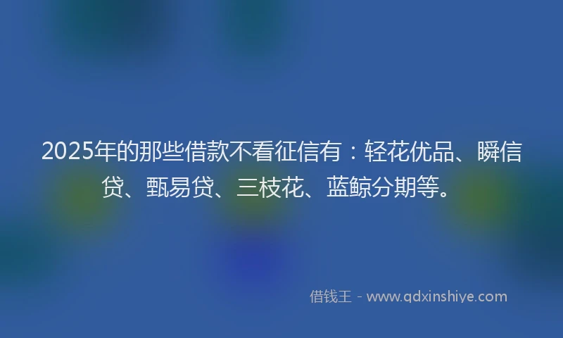 2025年的那些借款不看征信有:轻花优品、瞬信贷、甄易贷、三枝花、蓝鲸分期等。