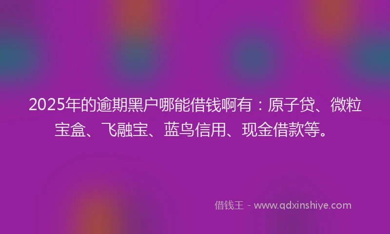 2025年的逾期黑户哪能借钱啊有:原子贷、微粒宝盒、飞融宝、蓝鸟信用、现金借款等。