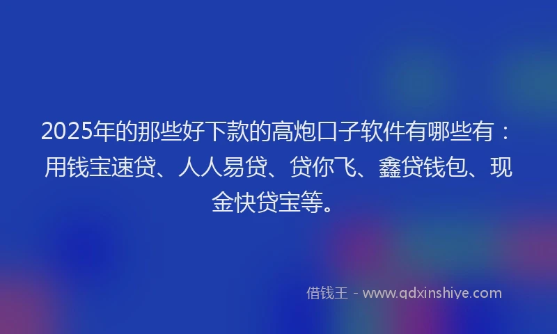 2025年的那些好下款的高炮口子软件有哪些有：用钱宝速贷、人人易贷、贷你飞、鑫贷钱包、现金快贷宝等。