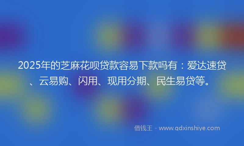2025年的芝麻花呗贷款容易下款吗有:爱达速贷、云易购、闪用、现用分期、民生易贷等。