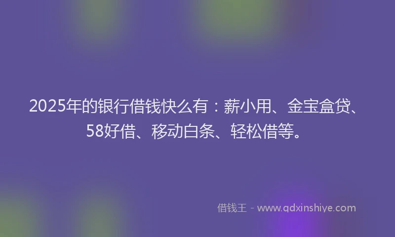 2025年的银行借钱快么有:薪小用、金宝盒贷、58好借、移动白条、轻松借等。