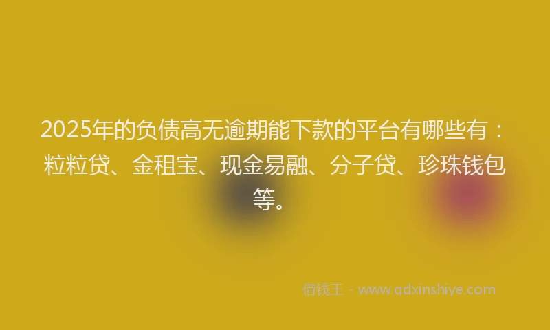 2025年的负债高无逾期能下款的平台有哪些有：粒粒贷、金租宝、现金易融、分子贷、珍珠钱包等。