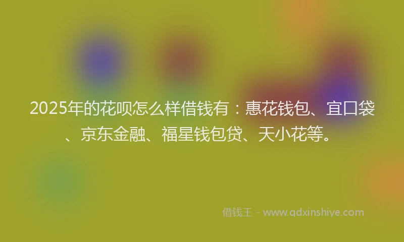 2025年的花呗怎么样借钱有：惠花钱包、宜口袋、京东金融、福星钱包贷、天小花等。