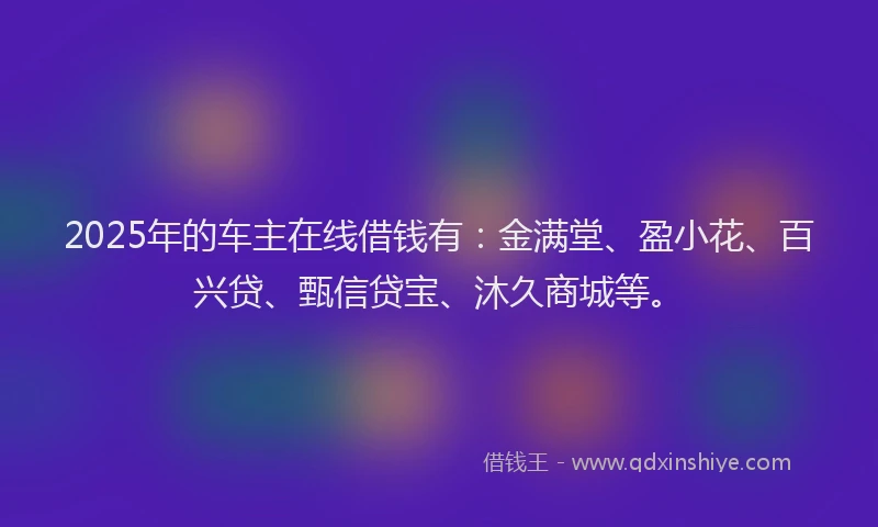 2025年的车主在线借钱有：金满堂、盈小花、百兴贷、甄信贷宝、沐久商城等。