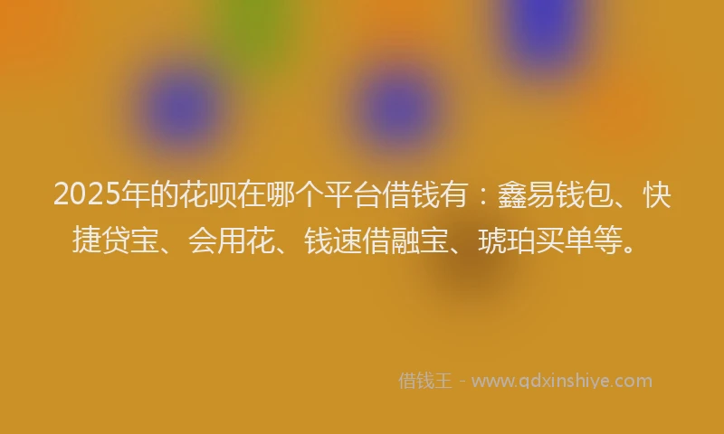 2025年的花呗在哪个平台借钱有：鑫易钱包、快捷贷宝、会用花、钱速借融宝、琥珀买单等。
