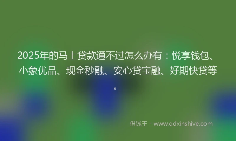 2025年的马上贷款通不过怎么办有：悦享钱包、小象优品、现金秒融、安心贷宝融、好期快贷等。