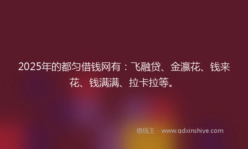 2025年的都匀借钱网有:飞融贷、金瀛花、钱来花、钱满满、拉卡拉等。