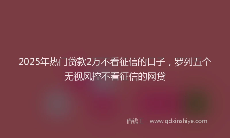 2025年热门贷款2万不看征信的口子，罗列五个无视风控不看征信的网贷