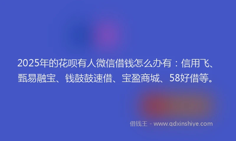 2025年的花呗有人微信借钱怎么办有：信用飞、甄易融宝、钱鼓鼓速借、宝盈商城、58好借等。