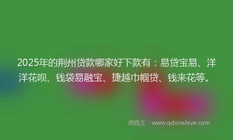 2025年的荆州贷款哪家好下款有：易贷宝易、洋洋花呗、钱袋易融宝、捷越巾帼贷、钱来花等。