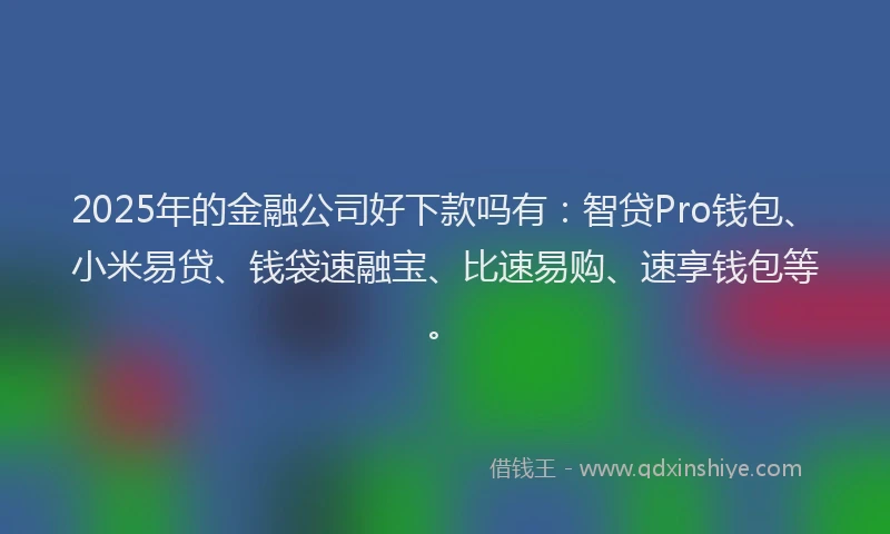 2025年的金融公司好下款吗有:智贷Pro钱包、小米易贷、钱袋速融宝、比速易购、速享钱包等。
