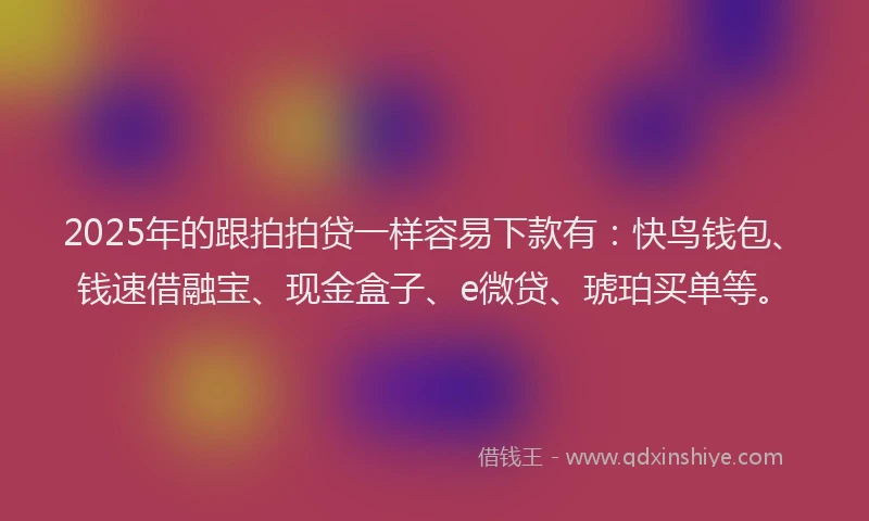2025年的跟拍拍贷一样容易下款有：快鸟钱包、钱速借融宝、现金盒子、e微贷、琥珀买单等。