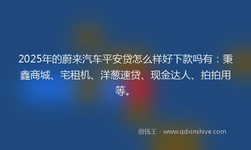 2025年的蔚来汽车平安贷怎么样好下款吗有:秉鑫商城、宅租机、洋葱速贷、现金达人、拍拍用等。
