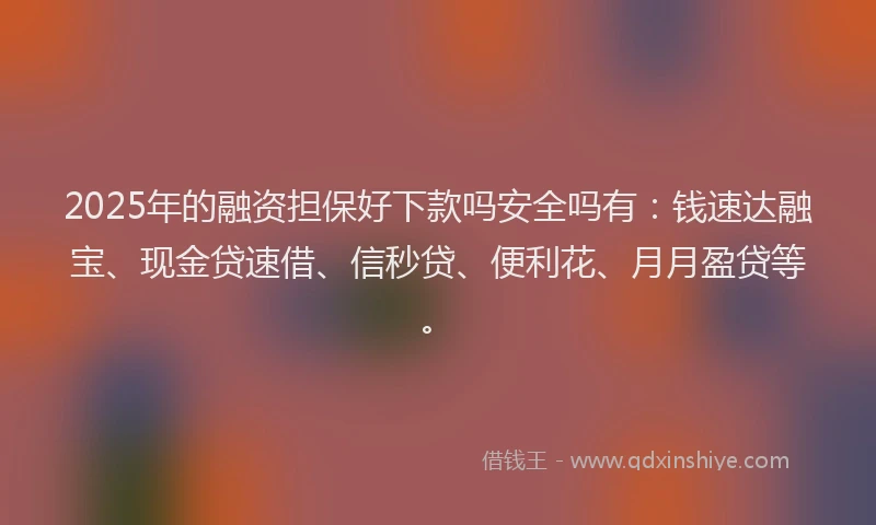2025年的融资担保好下款吗安全吗有：钱速达融宝、现金贷速借、信秒贷、便利花、月月盈贷等。