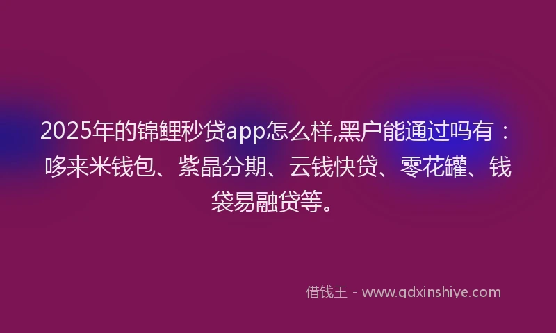 2025年的锦鲤秒贷app怎么样,黑户能通过吗有：哆来米钱包、紫晶分期、云钱快贷、零花罐、钱袋易融贷等。