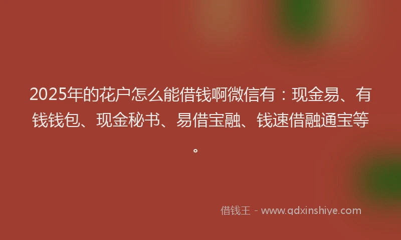 2025年的花户怎么能借钱啊微信有：现金易、有钱钱包、现金秘书、易借宝融、钱速借融通宝等。