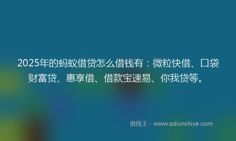 2025年的蚂蚁借贷怎么借钱有：微粒快借、口袋财富贷、惠享借、借款宝速易、你我贷等。
