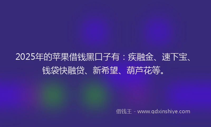 2025年的苹果借钱黑口子有：疾融金、速下宝、钱袋快融贷、新希望、葫芦花等。