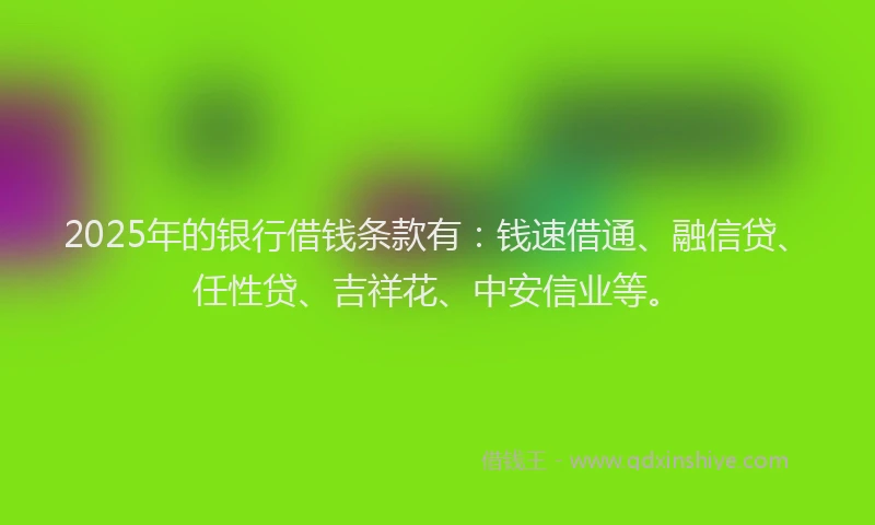2025年的银行借钱条款有:钱速借通、融信贷、任性贷、吉祥花、中安信业等。