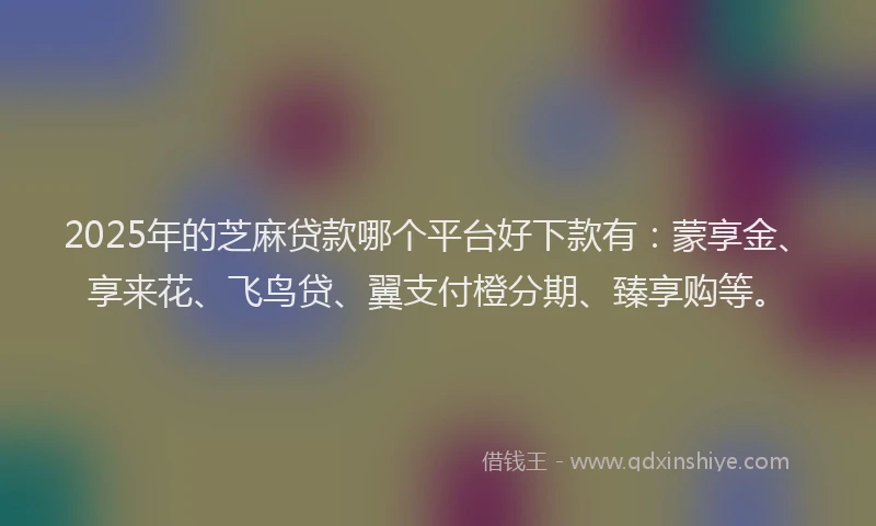2025年的芝麻贷款哪个平台好下款有：蒙享金、享来花、飞鸟贷、翼支付橙分期、臻享购等。