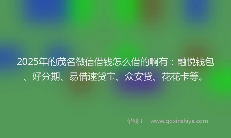 2025年的茂名微信借钱怎么借的啊有：融悦钱包、好分期、易借速贷宝、众安贷、花花卡等。