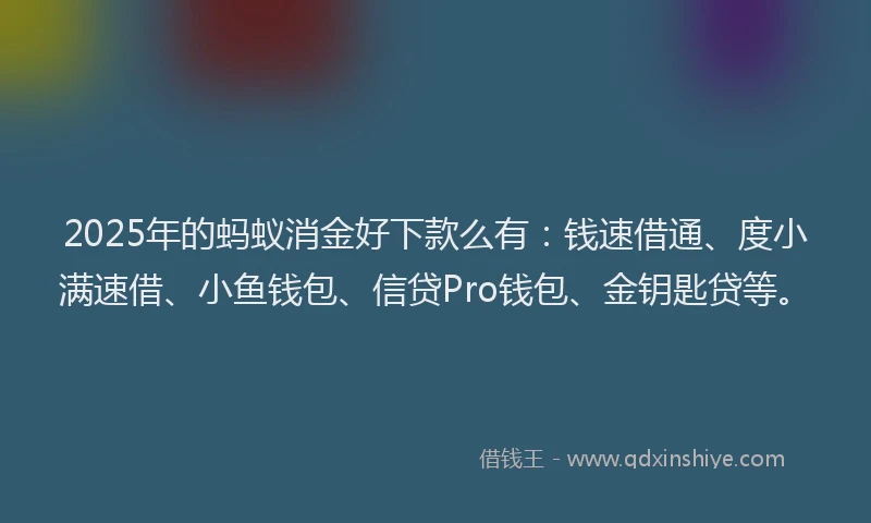 2025年的蚂蚁消金好下款么有：钱速借通、度小满速借、小鱼钱包、信贷Pro钱包、金钥匙贷等。