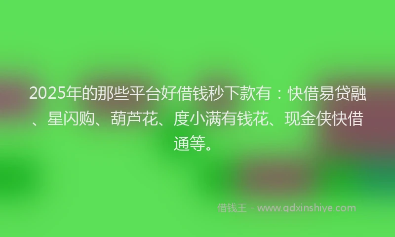 2025年的那些平台好借钱秒下款有:快借易贷融、星闪购、葫芦花、度小满有钱花、现金侠快借通等。