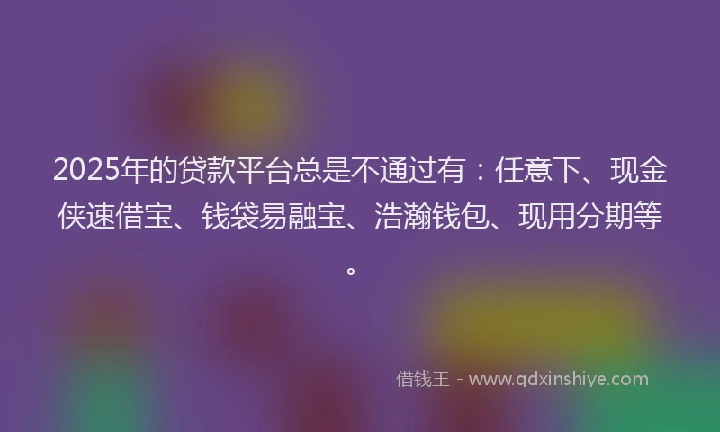 2025年的贷款平台总是不通过有:任意下、现金侠速借宝、钱袋易融宝、浩瀚钱包、现用分期等。