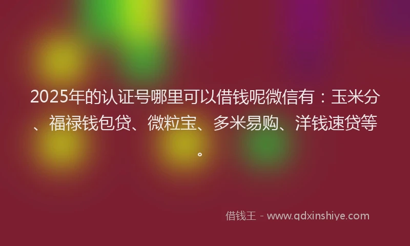 2025年的认证号哪里可以借钱呢微信有：玉米分、福禄钱包贷、微粒宝、多米易购、洋钱速贷等。