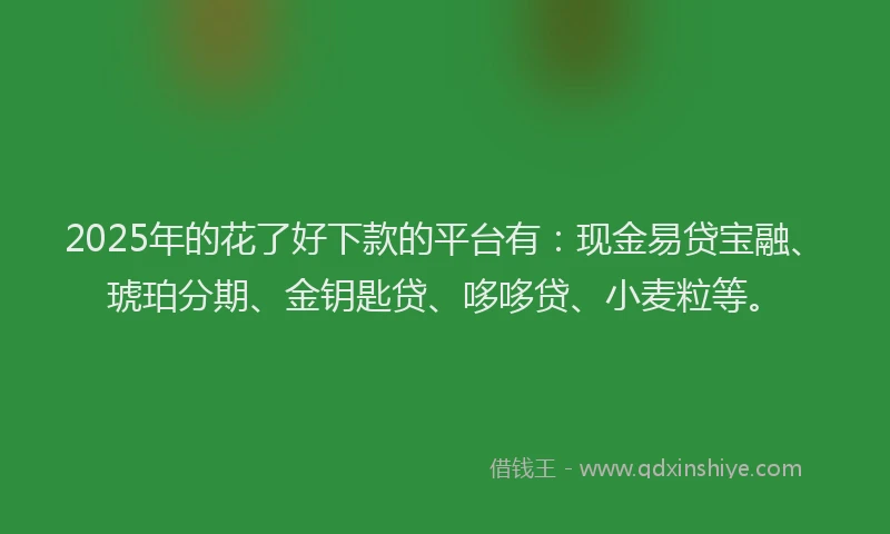 2025年的花了好下款的平台有:现金易贷宝融、琥珀分期、金钥匙贷、哆哆贷、小麦粒等。