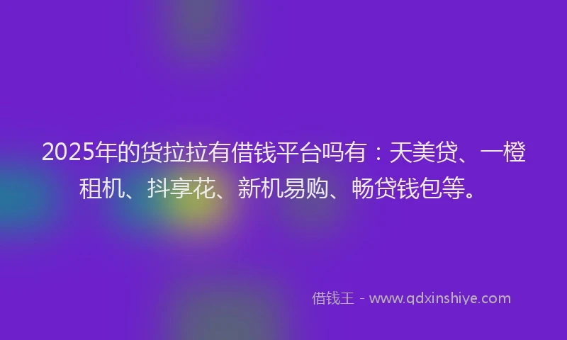 2025年的货拉拉有借钱平台吗有：天美贷、一橙租机、抖享花、新机易购、畅贷钱包等。