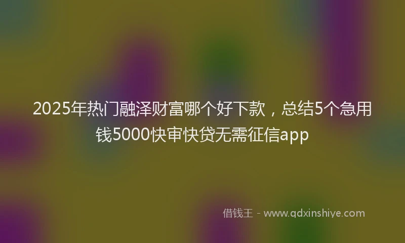 2025年热门融泽财富哪个好下款，总结5个急用钱5000快审快贷无需征信app