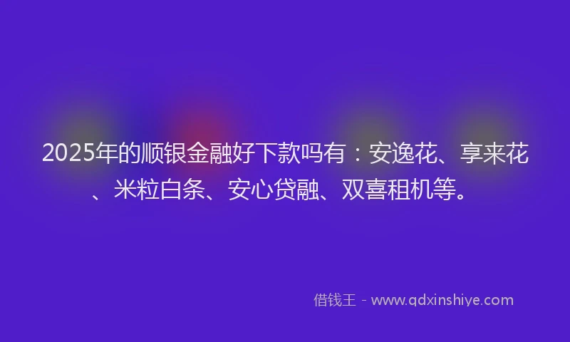 2025年的顺银金融好下款吗有:安逸花、享来花、米粒白条、安心贷融、双喜租机等。