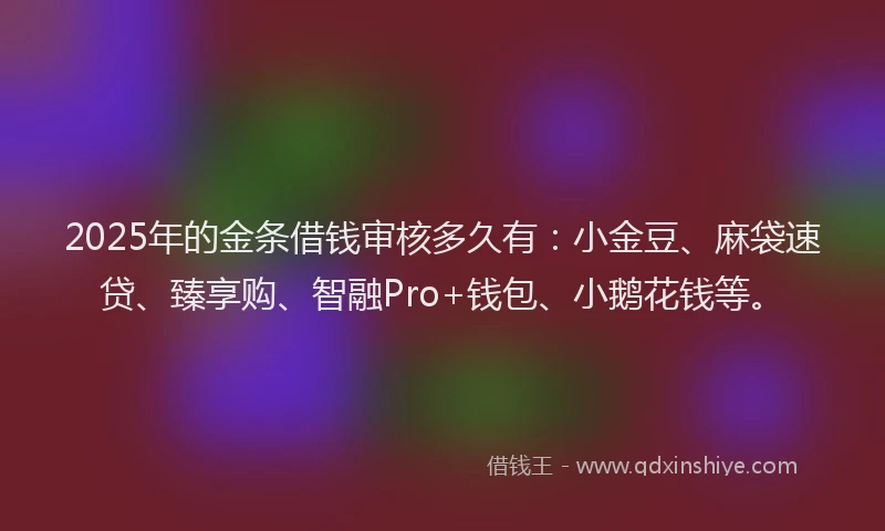 2025年的金条借钱审核多久有:小金豆、麻袋速贷、臻享购、智融Pro+钱包、小鹅花钱等。