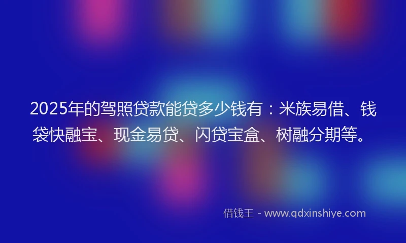 2025年的驾照贷款能贷多少钱有：米族易借、钱袋快融宝、现金易贷、闪贷宝盒、树融分期等。