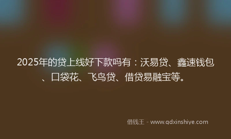2025年的贷上线好下款吗有:沃易贷、鑫速钱包、口袋花、飞鸟贷、借贷易融宝等。