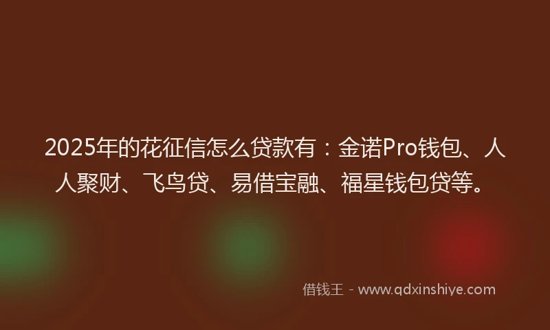 2025年的花征信怎么贷款有：金诺Pro钱包、人人聚财、飞鸟贷、易借宝融、福星钱包贷等。
