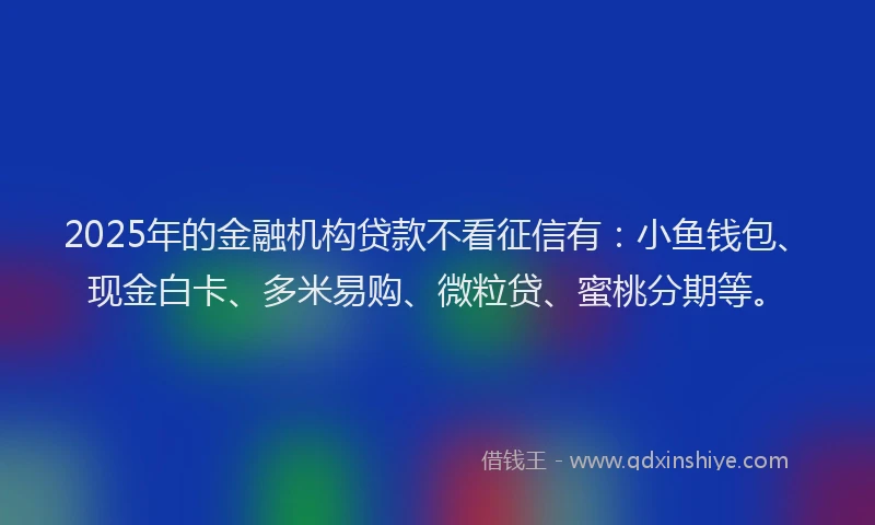 2025年的金融机构贷款不看征信有：小鱼钱包、现金白卡、多米易购、微粒贷、蜜桃分期等。