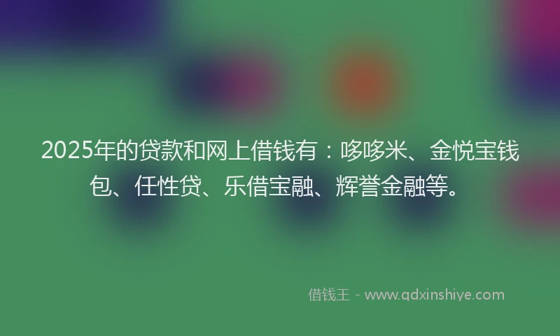 2025年的贷款和网上借钱有:哆哆米、金悦宝钱包、任性贷、乐借宝融、辉誉金融等。