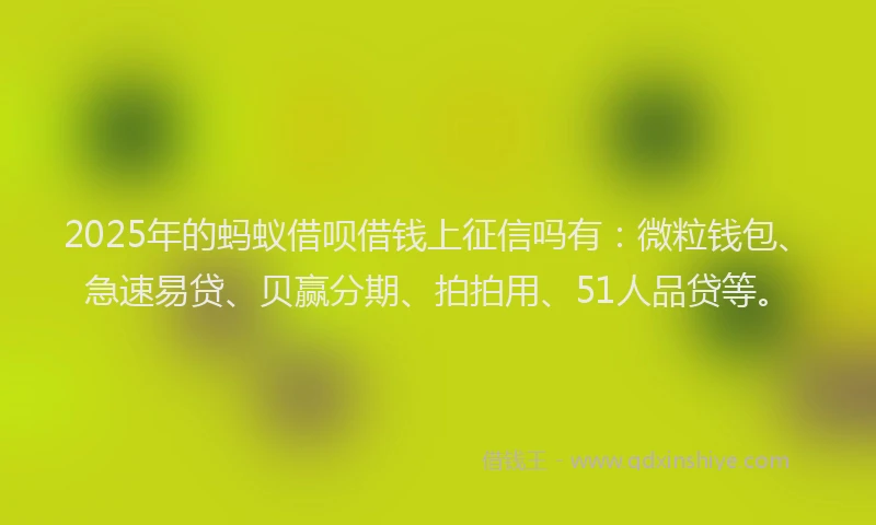 2025年的蚂蚁借呗借钱上征信吗有：微粒钱包、急速易贷、贝赢分期、拍拍用、51人品贷等。