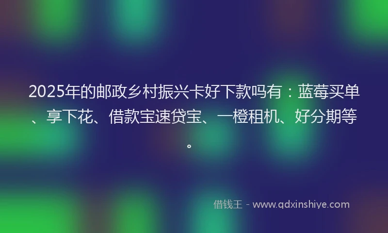 2025年的邮政乡村振兴卡好下款吗有:蓝莓买单、享下花、借款宝速贷宝、一橙租机、好分期等。