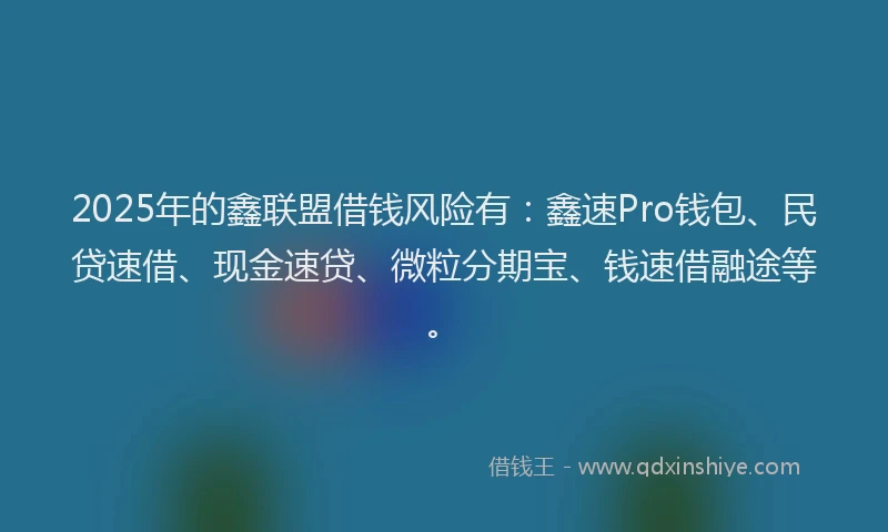 2025年的鑫联盟借钱风险有：鑫速Pro钱包、民贷速借、现金速贷、微粒分期宝、钱速借融途等。