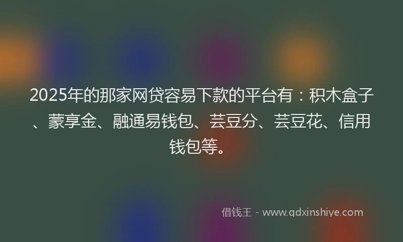2025年的那家网贷容易下款的平台有:积木盒子、蒙享金、融通易钱包、芸豆分、芸豆花、信用钱包等。