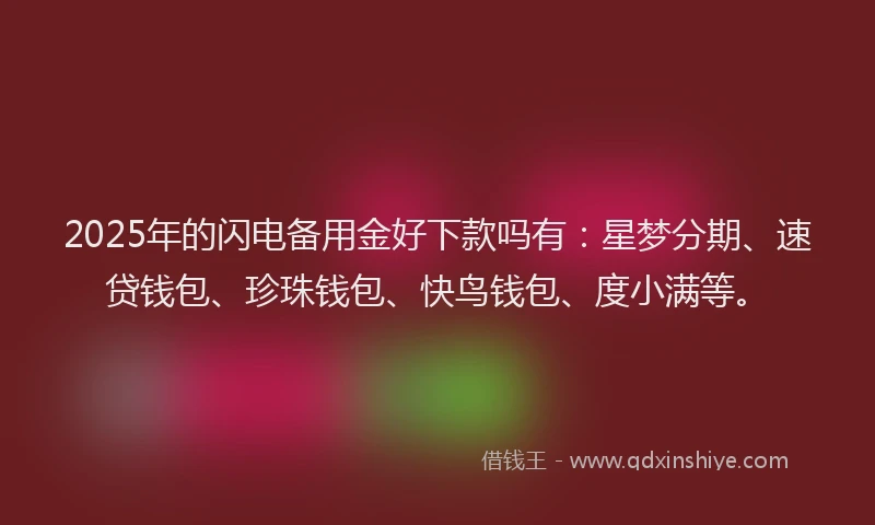 2025年的闪电备用金好下款吗有：星梦分期、速贷钱包、珍珠钱包、快鸟钱包、度小满等。